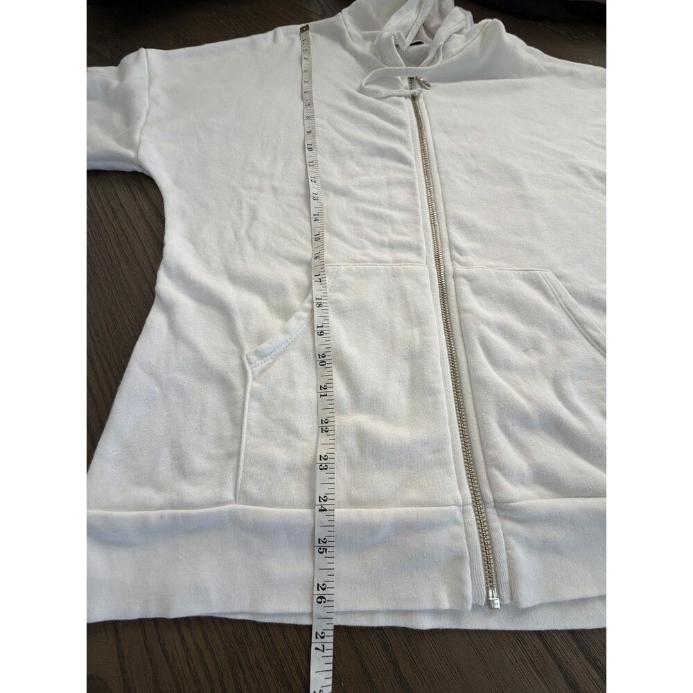 Lauren Moshi Women White Cotton Hoodie Skull Peace Love Graphic Zip Size Large - Picture 9 of 10